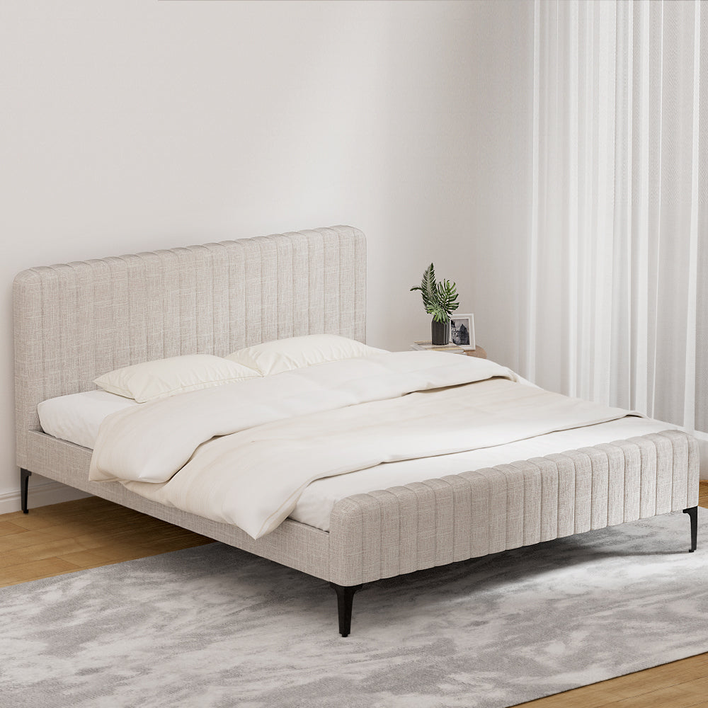 Geneva (King) Linen-Look Bed Frame - Beige