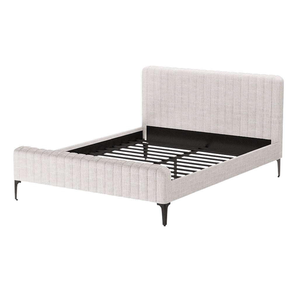 Geneva (Queen) Faux Linen Bed Frame - Beige - Homecoze