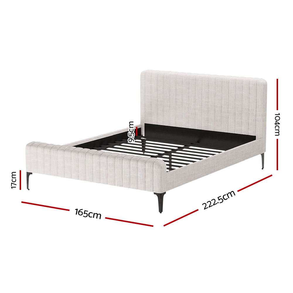 Geneva (Queen) Faux Linen Bed Frame - Beige - Homecoze