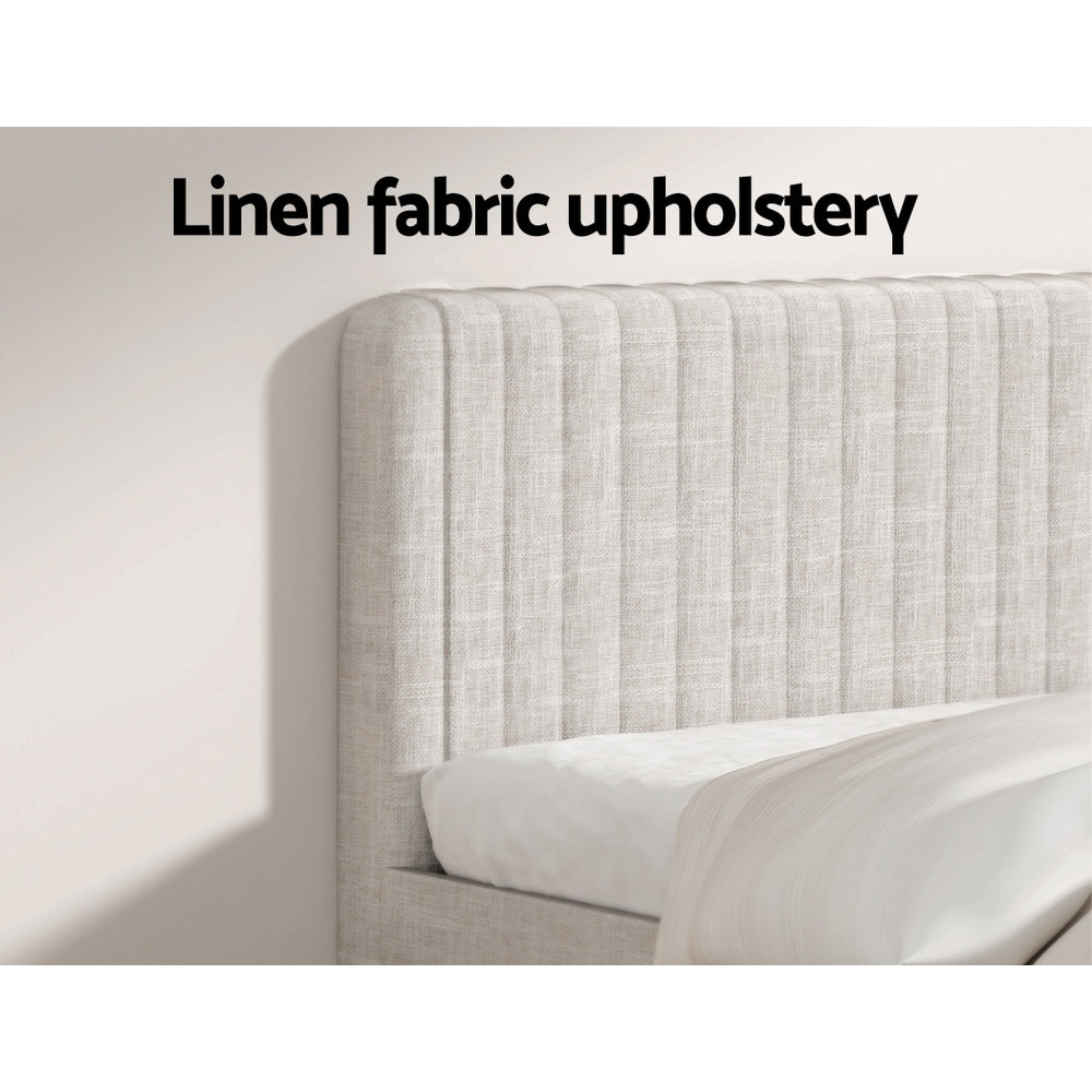 Geneva (King) Faux Linen Bed Frame - Beige - Homecoze