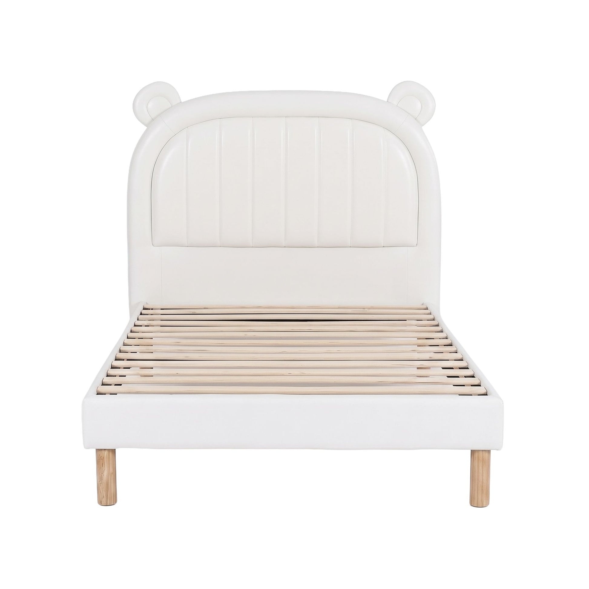 Artiss Kids King Single Bed Frame Bear Ears Headboard Upholstered Leather Platform Bed for Child - Homecoze