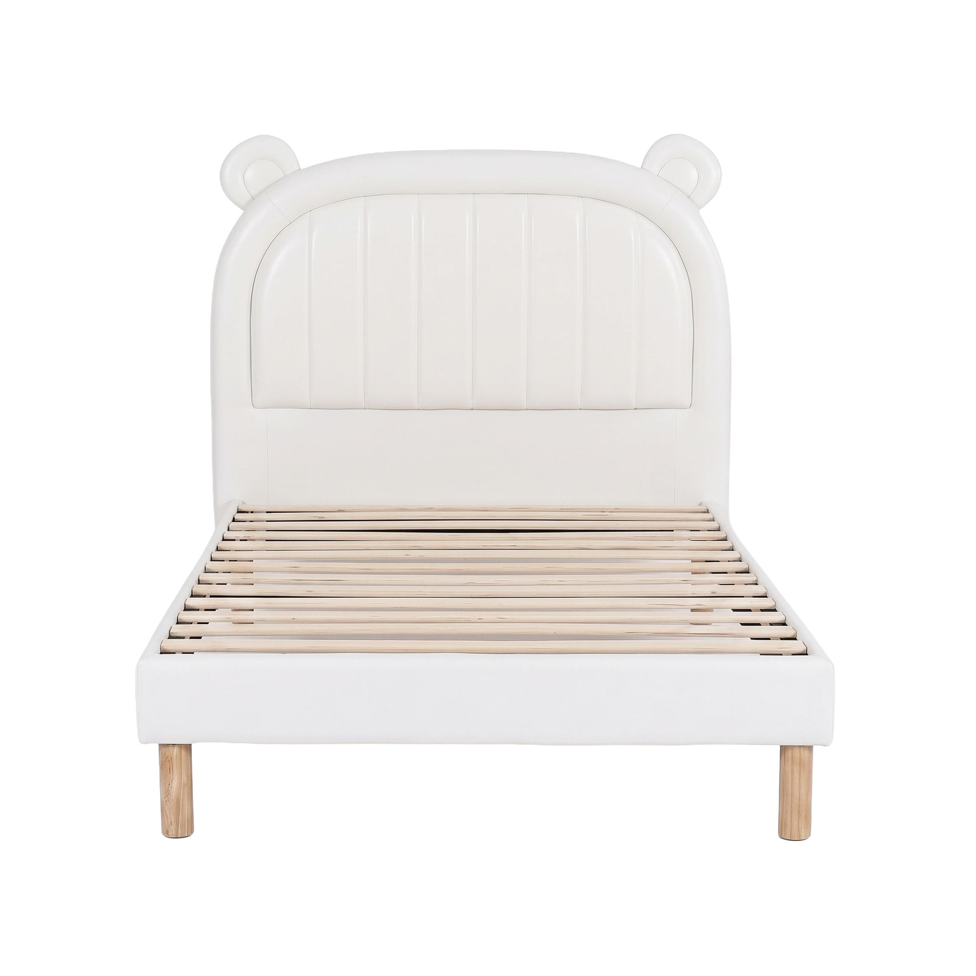 Artiss Kids King Single Bed Frame Bear Ears Headboard Upholstered Leather Platform Bed for Child - Homecoze