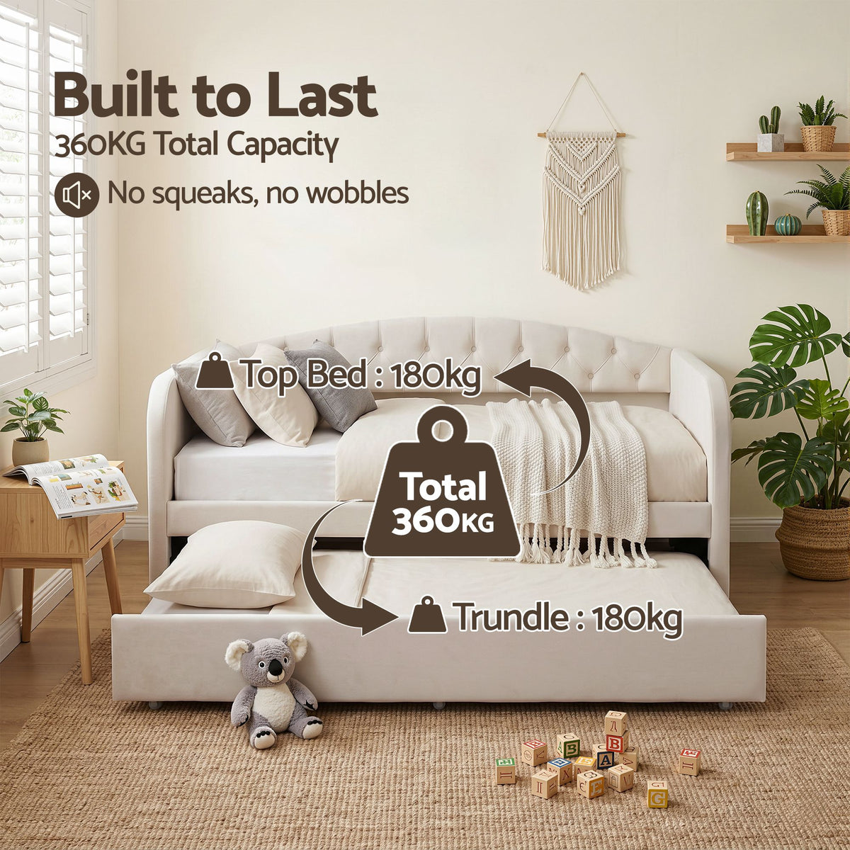 Artiss King Single Daybed Velvet Trundle Bed Frame Tufted Guest Bed - Homecoze