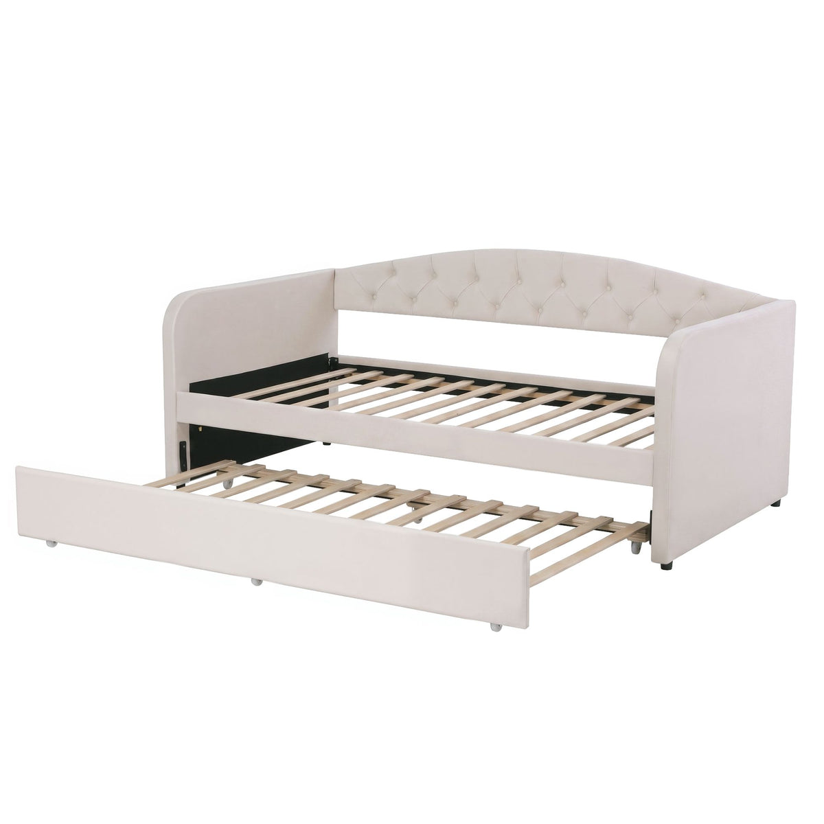 Artiss Single Daybed Velvet Trundle Bed Frame Tufted Guest Bed - Homecoze