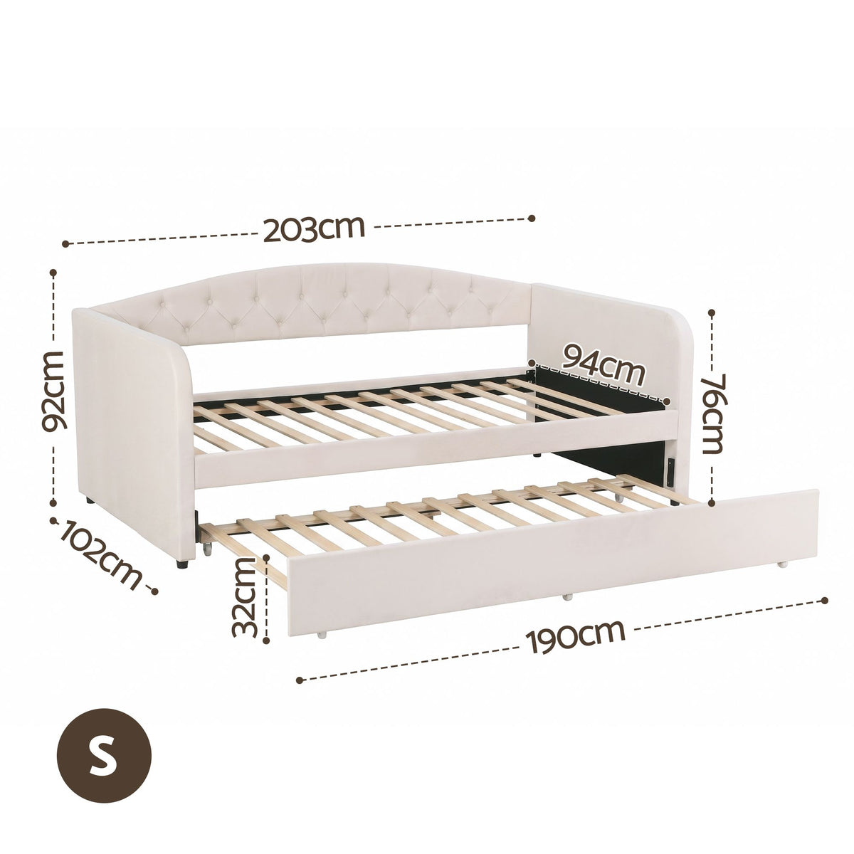 Artiss Single Daybed Velvet Trundle Bed Frame Tufted Guest Bed - Homecoze