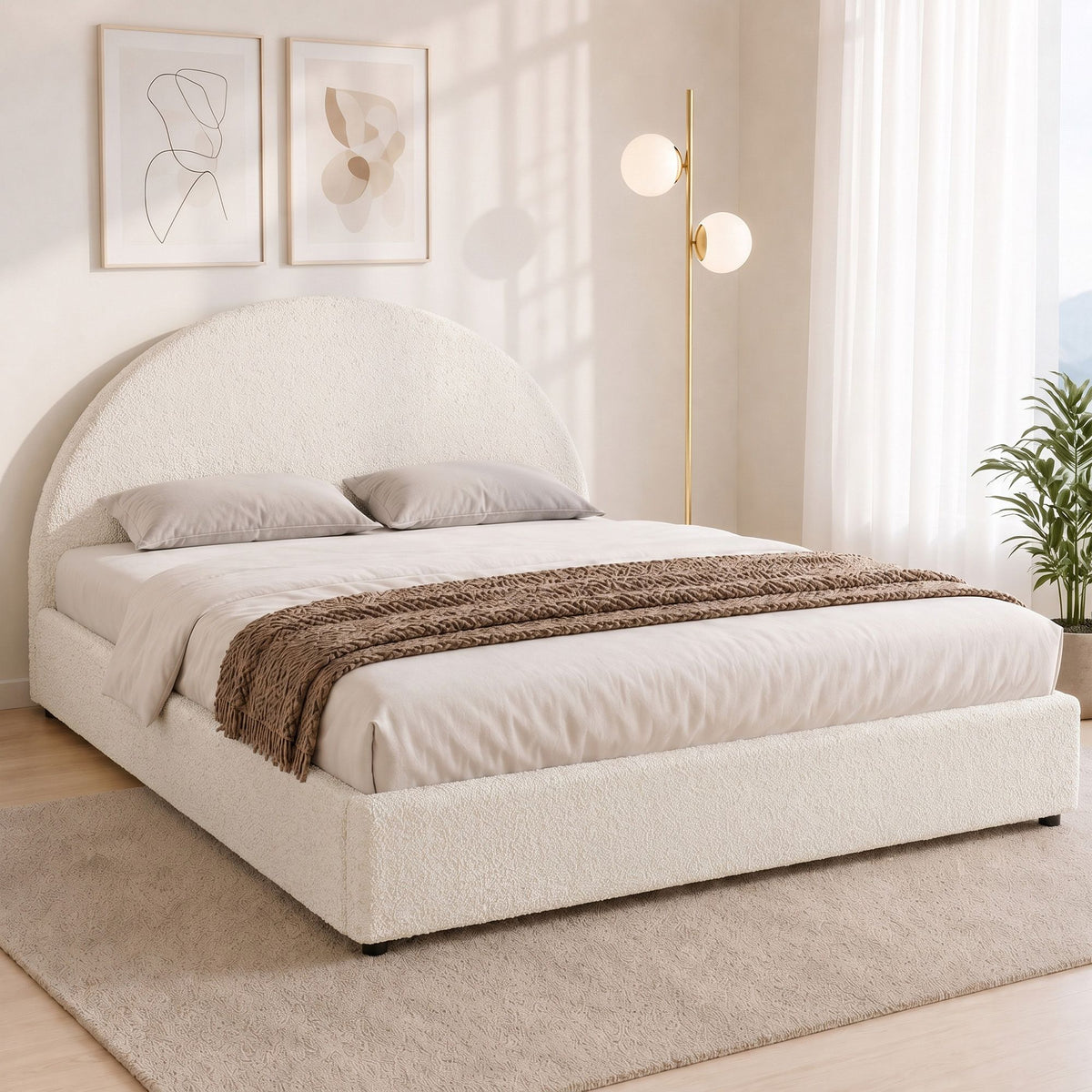 Sierra (Double) Bouclé Gas-Lift Storage Bed Frame - Beige