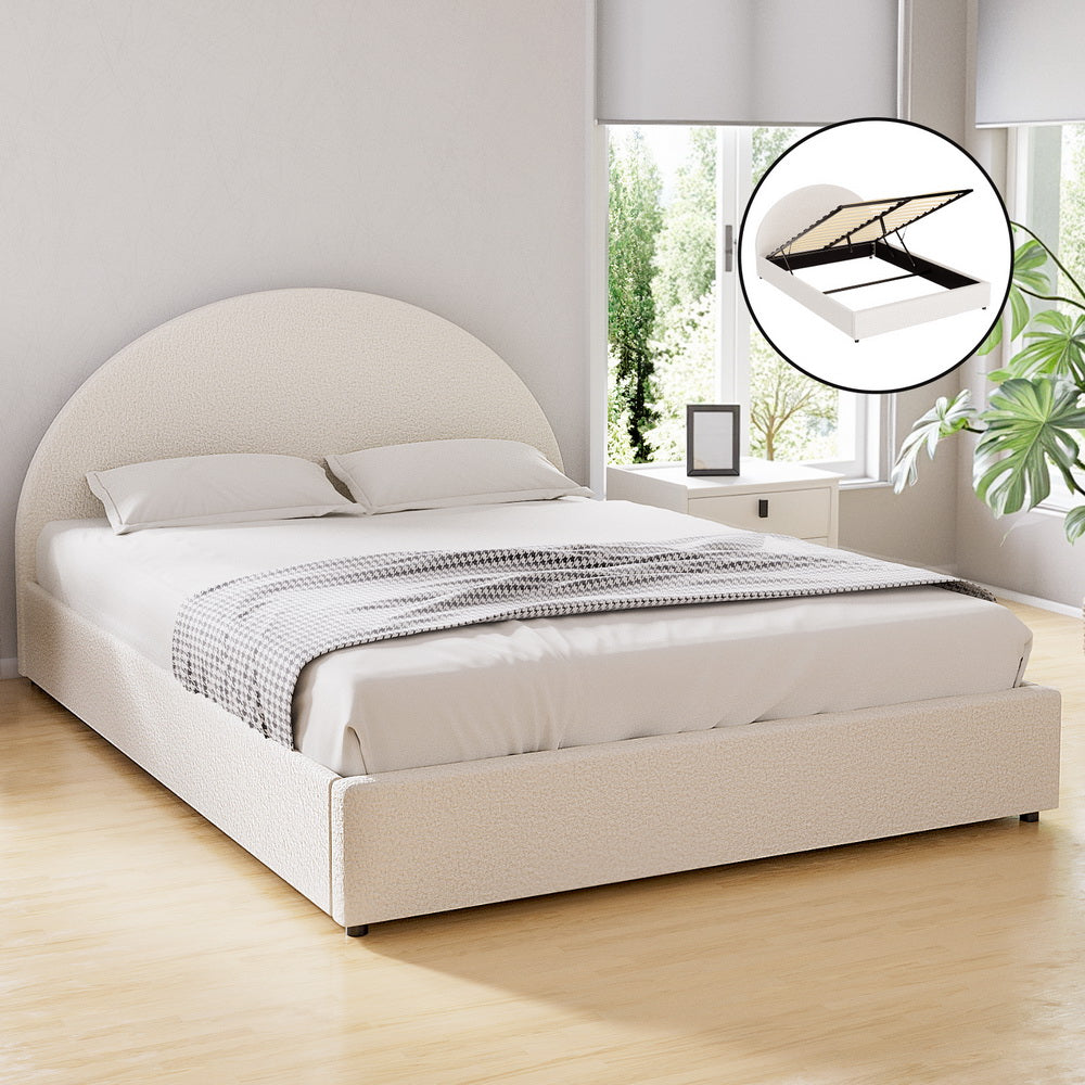 Sierra (Double) Bouclé Storage Bed Frame - Beige - Homecoze