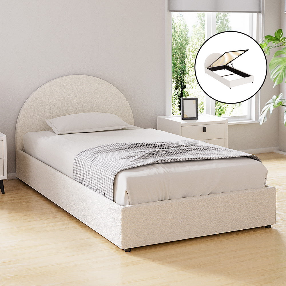 Sierra (King Single) Bouclé Storage Bed Frame - Beige - Homecoze