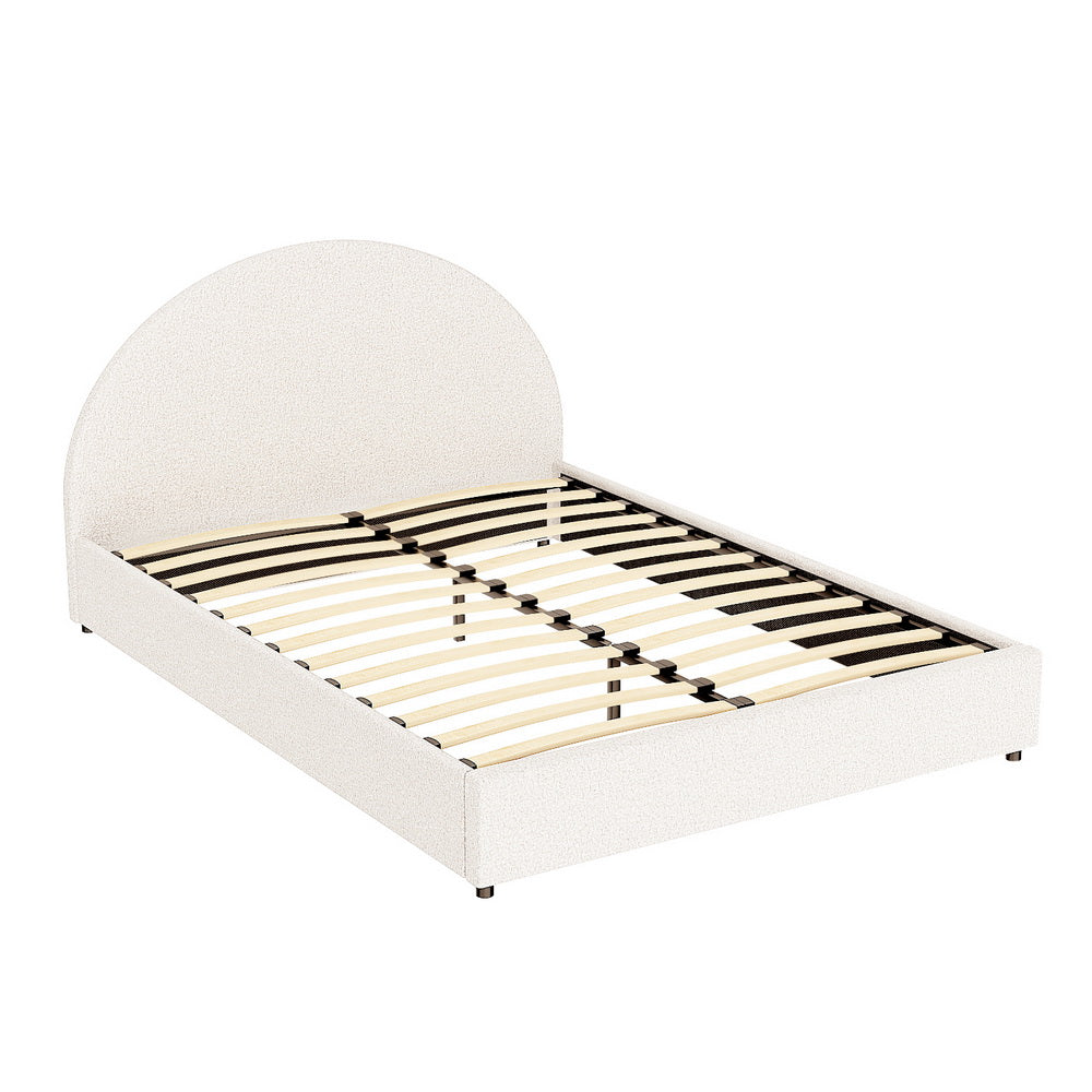 Sierra (Queen) Bouclé Storage Bed Frame - Beige - Homecoze