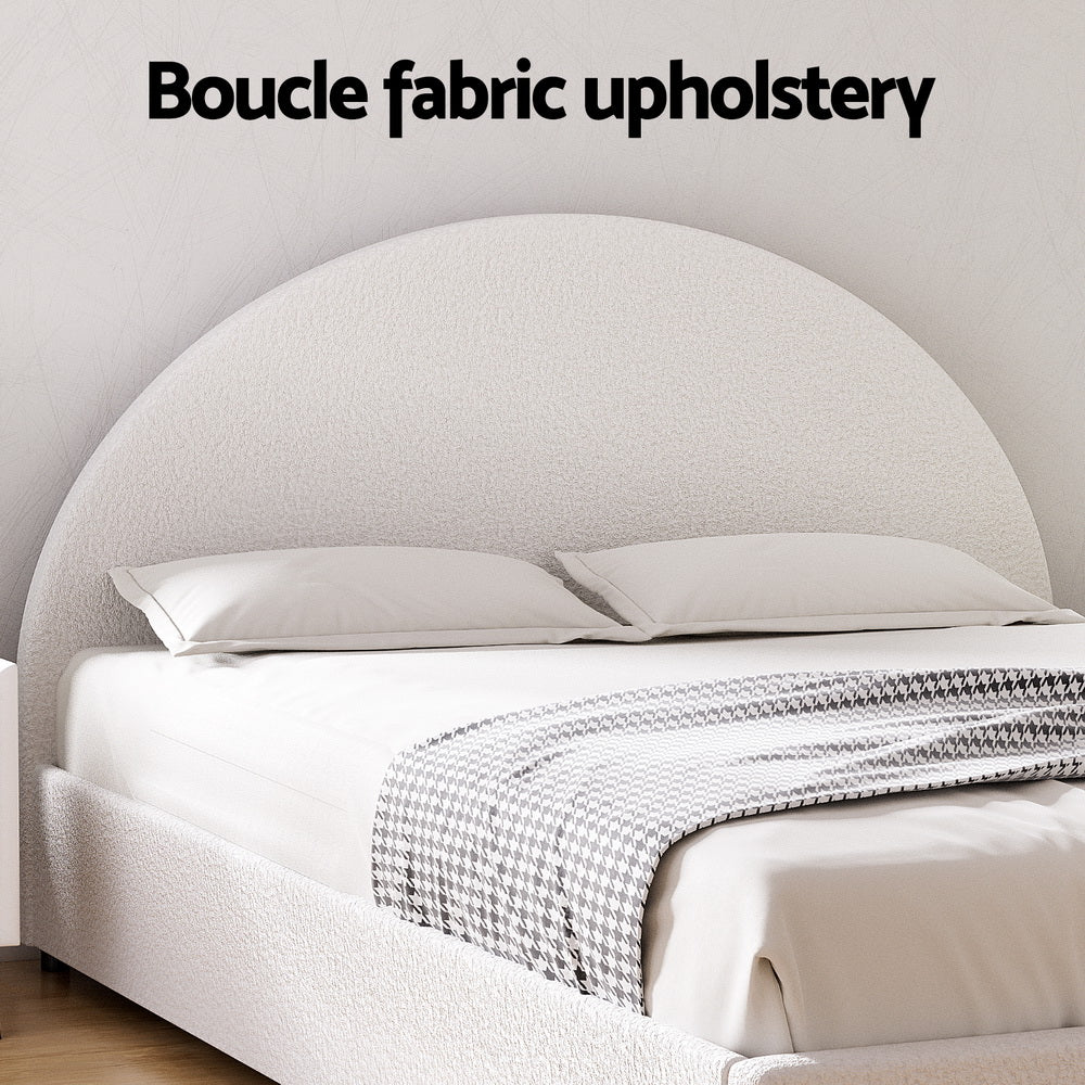 Sierra (Queen) Bouclé Storage Bed Frame - Beige - Homecoze