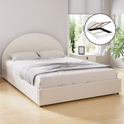 Sierra (Queen) Bouclé Storage Bed Frame - Beige - Homecoze