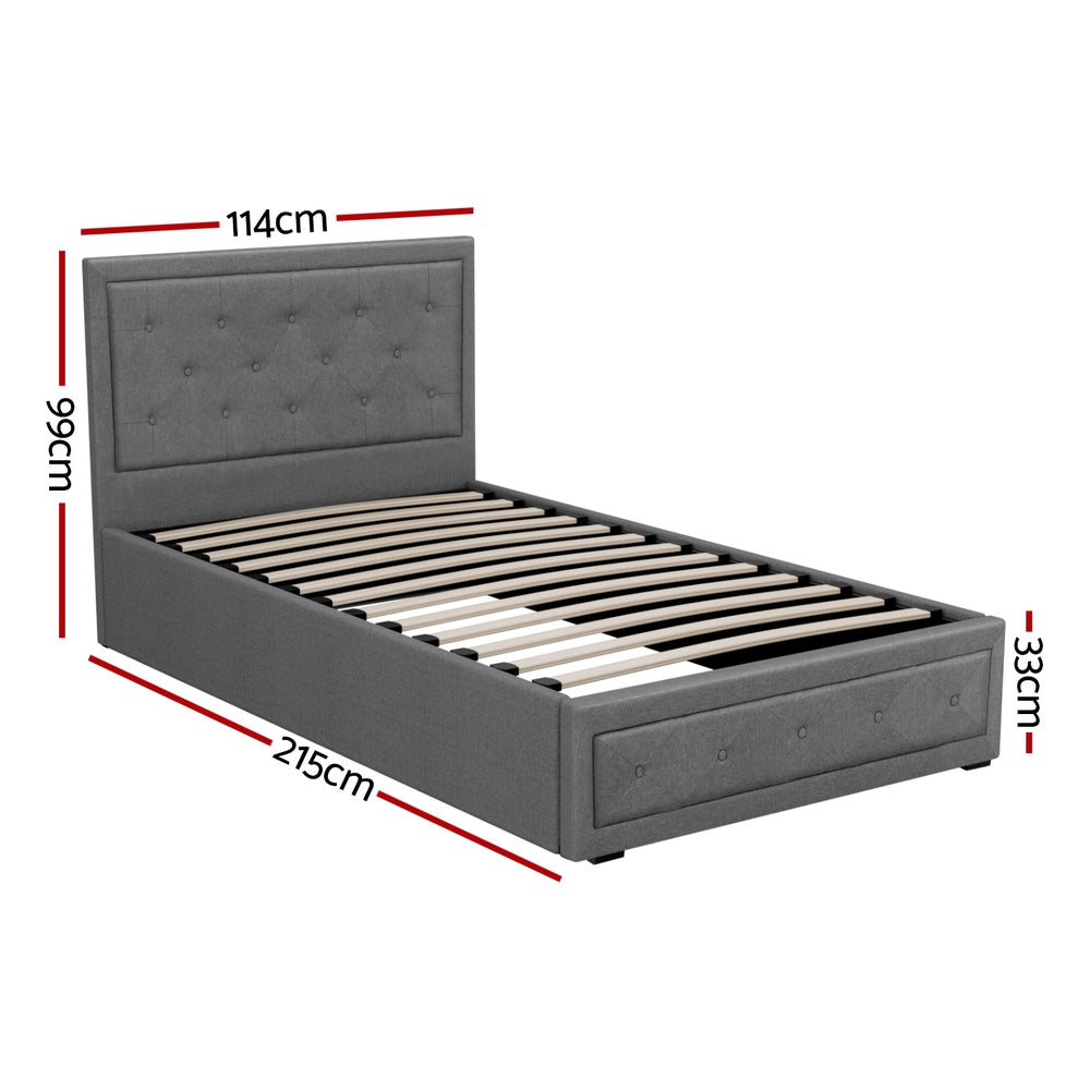 Camden (King Single) Storage Bed Frame | Fabric - Grey - Homecoze