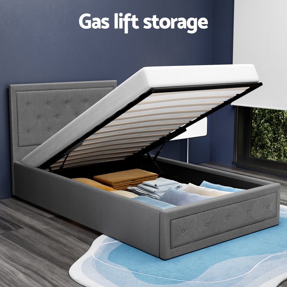 Camden (King Single) Storage Bed Frame | Fabric - Grey - Homecoze