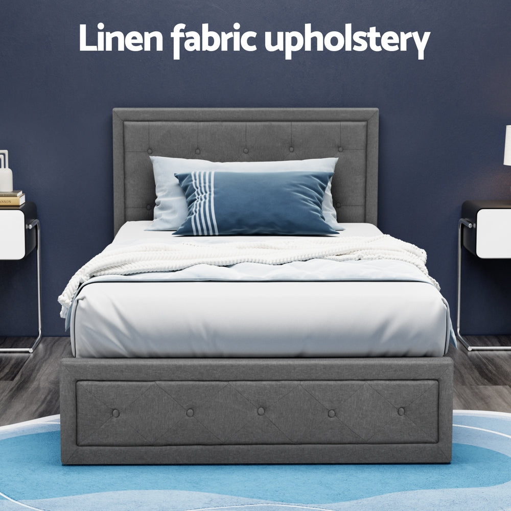 Camden (King Single) Storage Bed Frame | Fabric - Grey - Homecoze