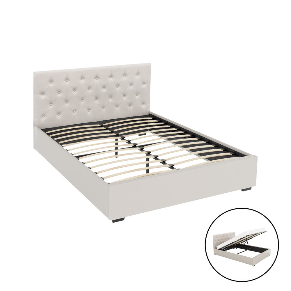 Charlotte (Queen) Storage Bed Frame | Off-White - Homecoze
