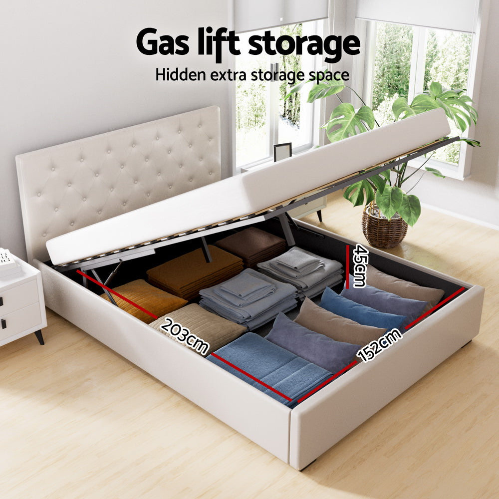Charlotte (Queen) Storage Bed Frame | Off-White - Homecoze