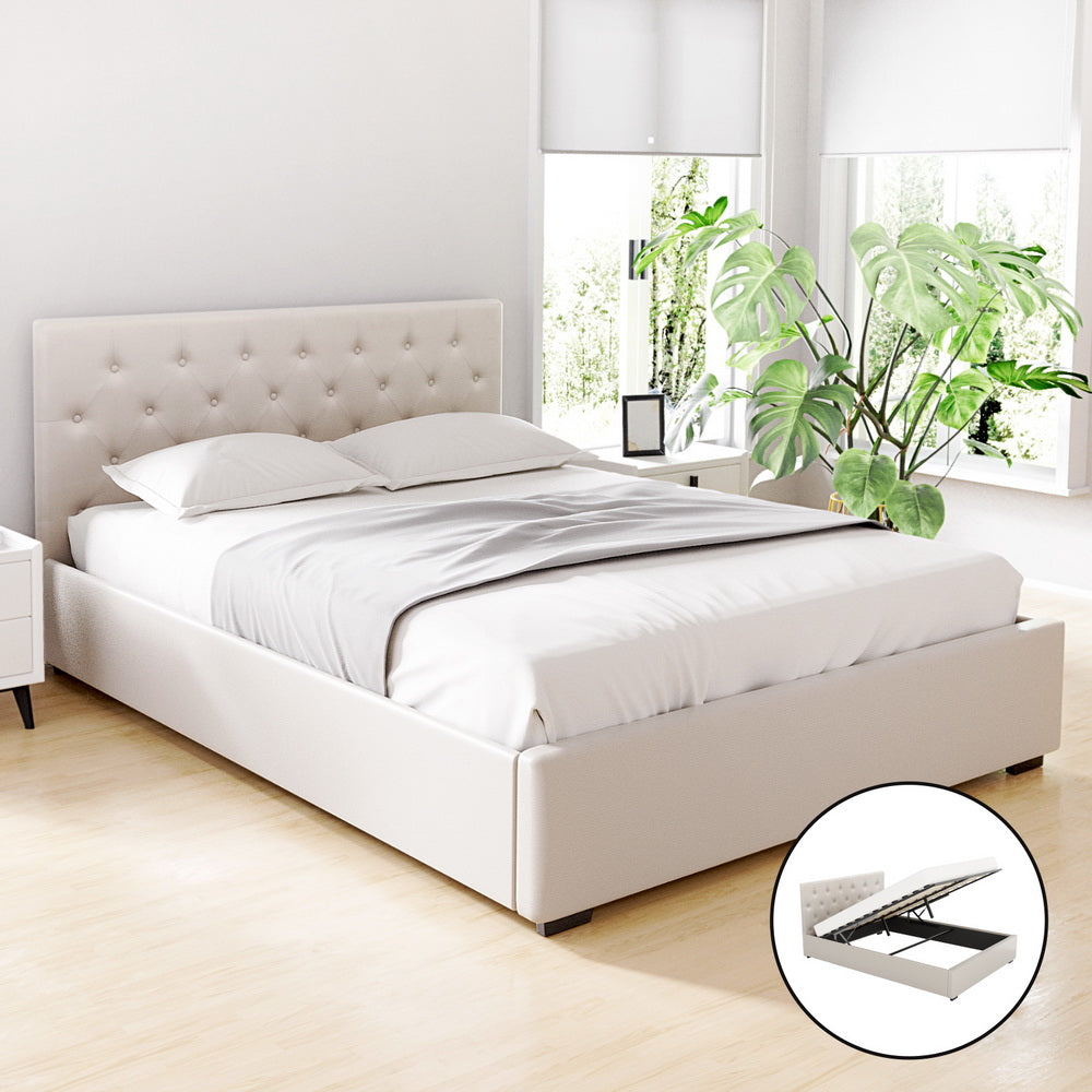 Charlotte (Queen) Storage Bed Frame | Off-White - Homecoze