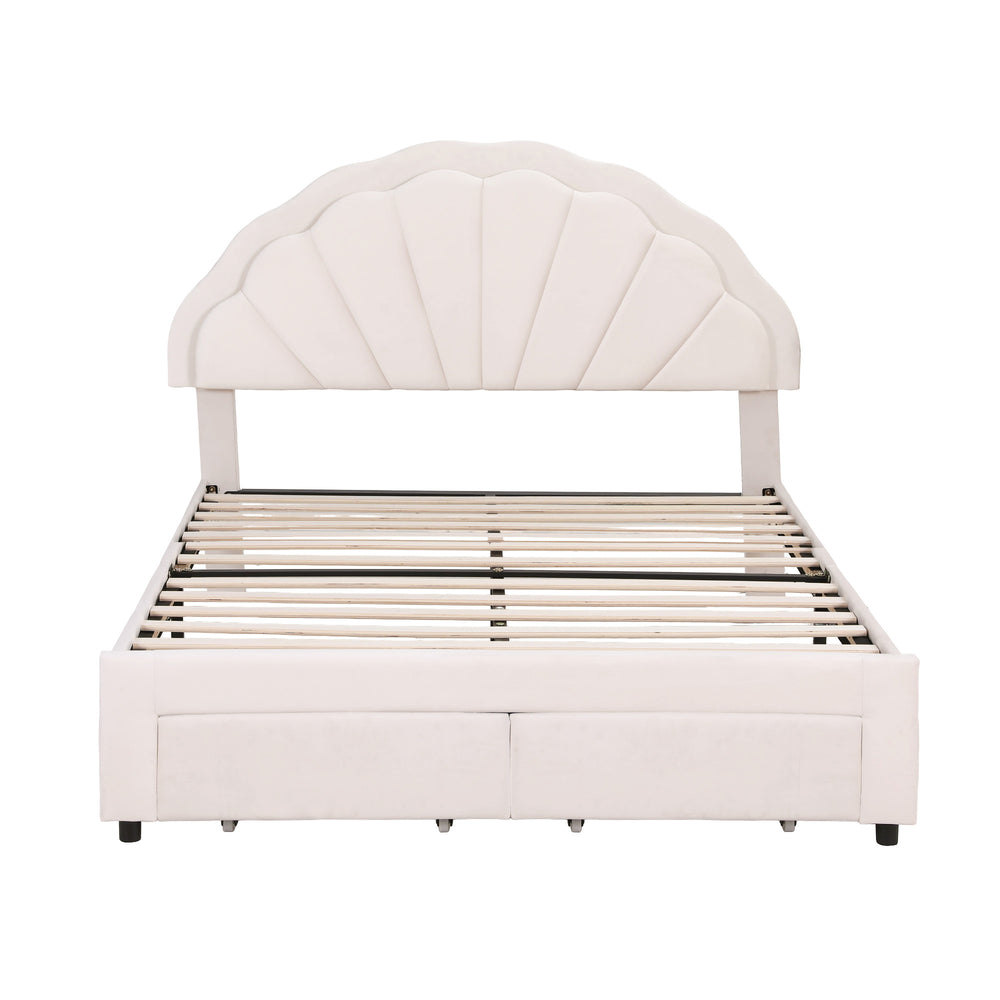 Artiss Double Bed Frame with 2 Storage Drawers Upholstered Velvet Platform Bed LED Headboard - Homecoze