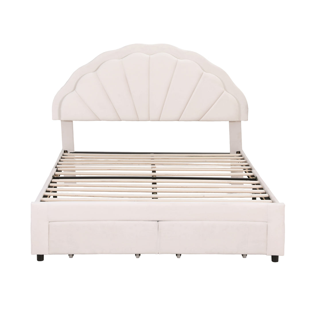 Artiss Double Bed Frame with 2 Storage Drawers Upholstered Velvet Platform Bed LED Headboard - Homecoze