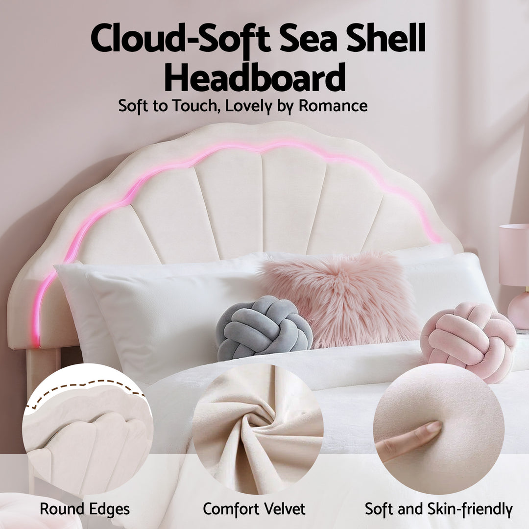 Artiss Double Bed Frame with 2 Storage Drawers Upholstered Velvet Platform Bed LED Headboard - Homecoze