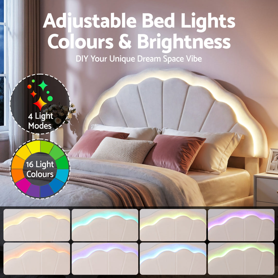 Artiss Double Bed Frame with 2 Storage Drawers Upholstered Velvet Platform Bed LED Headboard - Homecoze