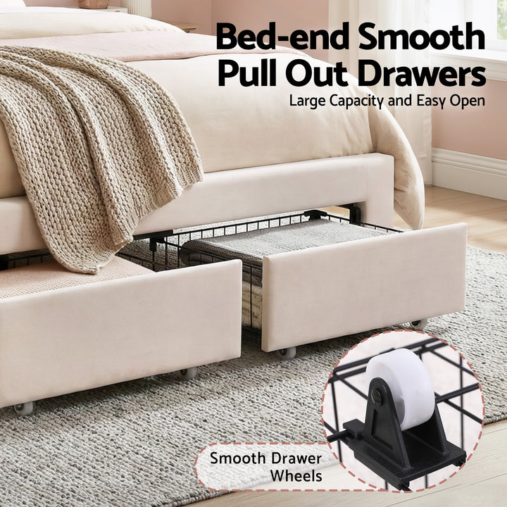 Artiss Double Bed Frame with 2 Storage Drawers Upholstered Velvet Platform Bed LED Headboard - Homecoze