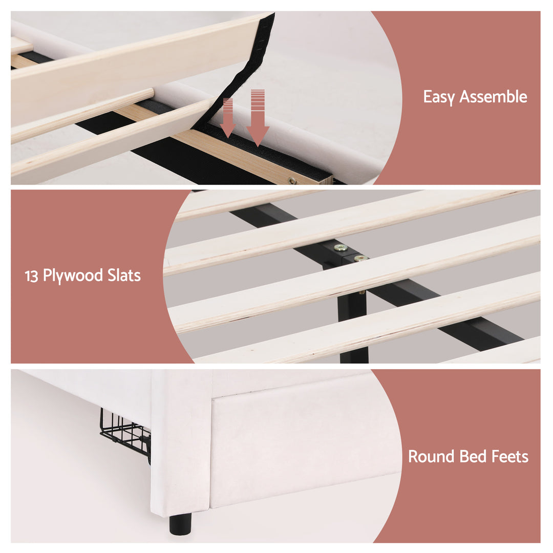 Artiss Double Bed Frame with 2 Storage Drawers Upholstered Velvet Platform Bed LED Headboard - Homecoze