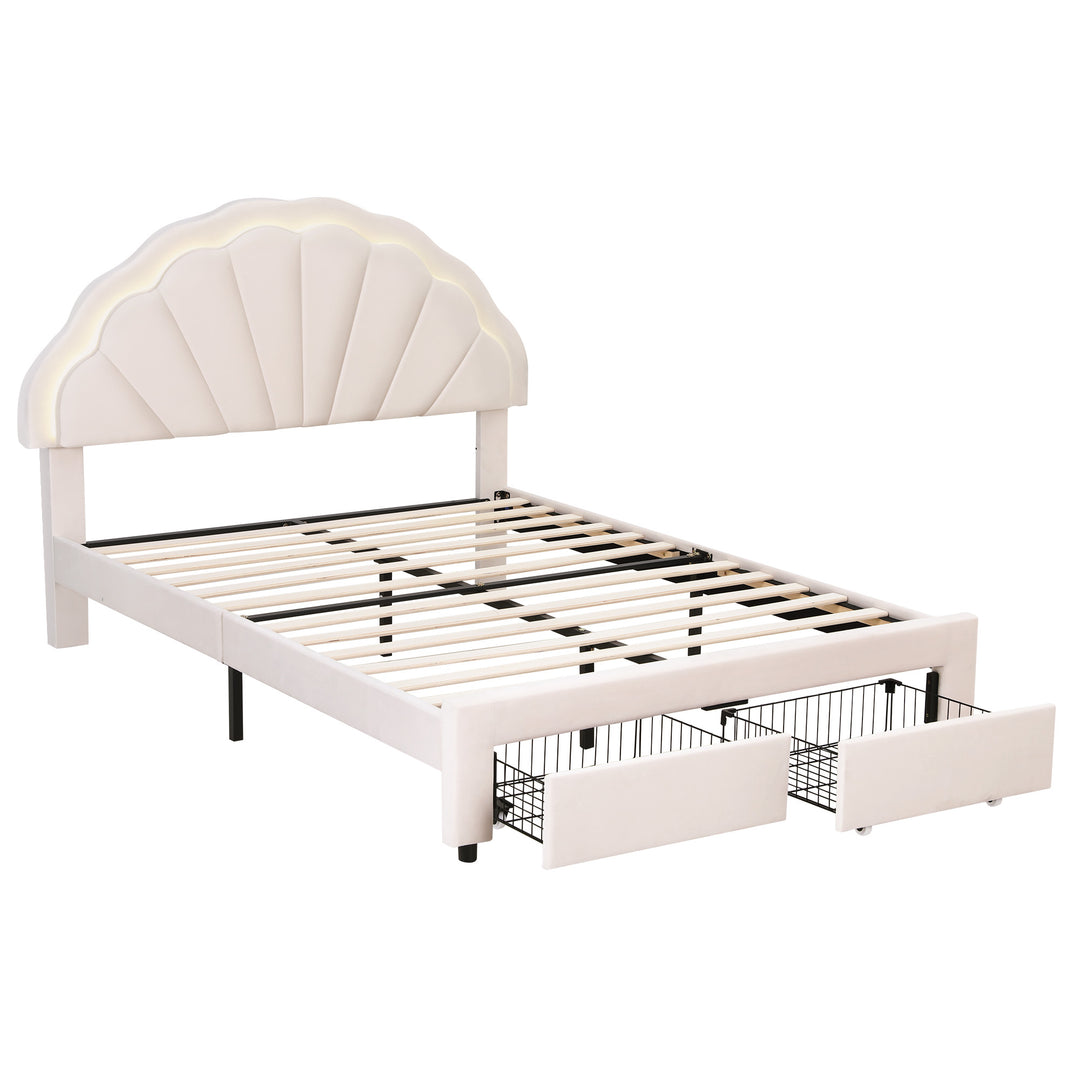 Artiss Double Bed Frame with 2 Storage Drawers Upholstered Velvet Platform Bed LED Headboard - Homecoze