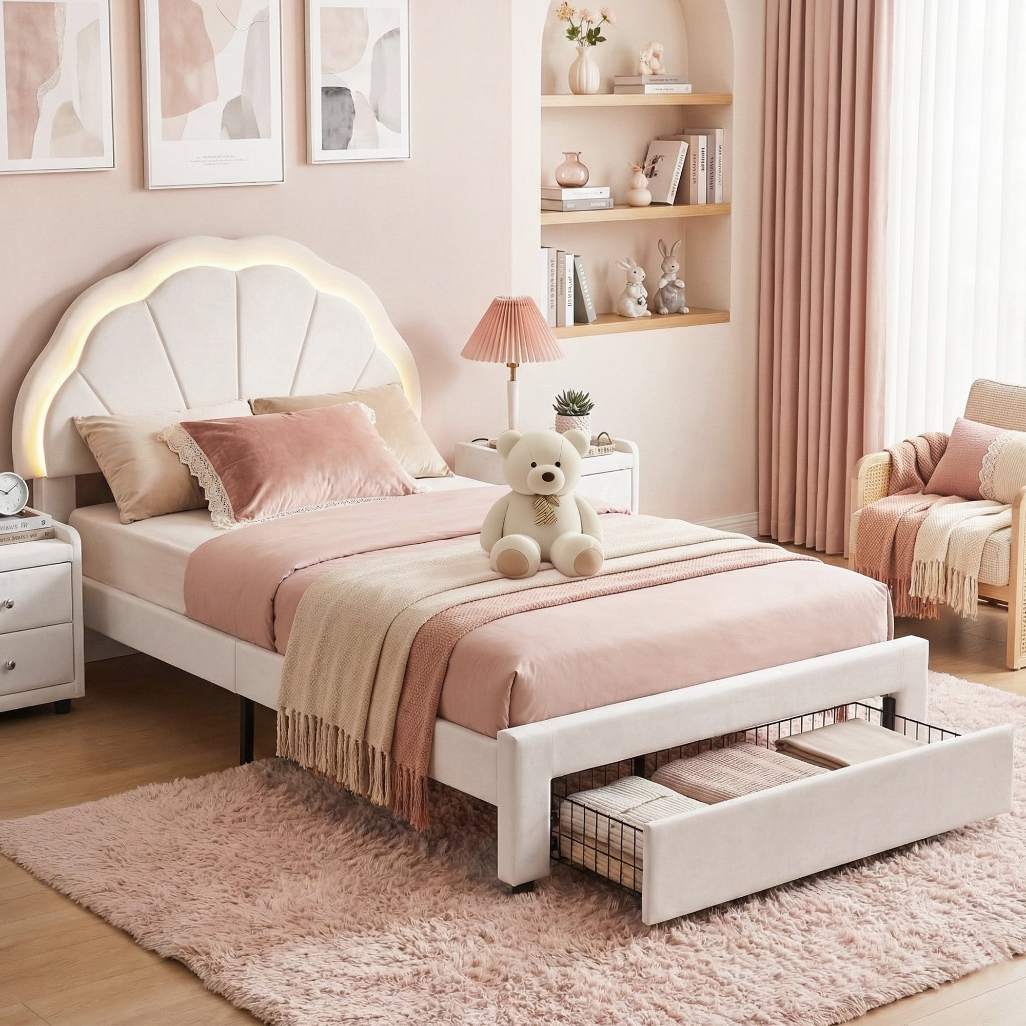Artiss King Single Bed Frame with Storage Drawer Upholstered Velvet Platform Bed LED Headboard - Homecoze