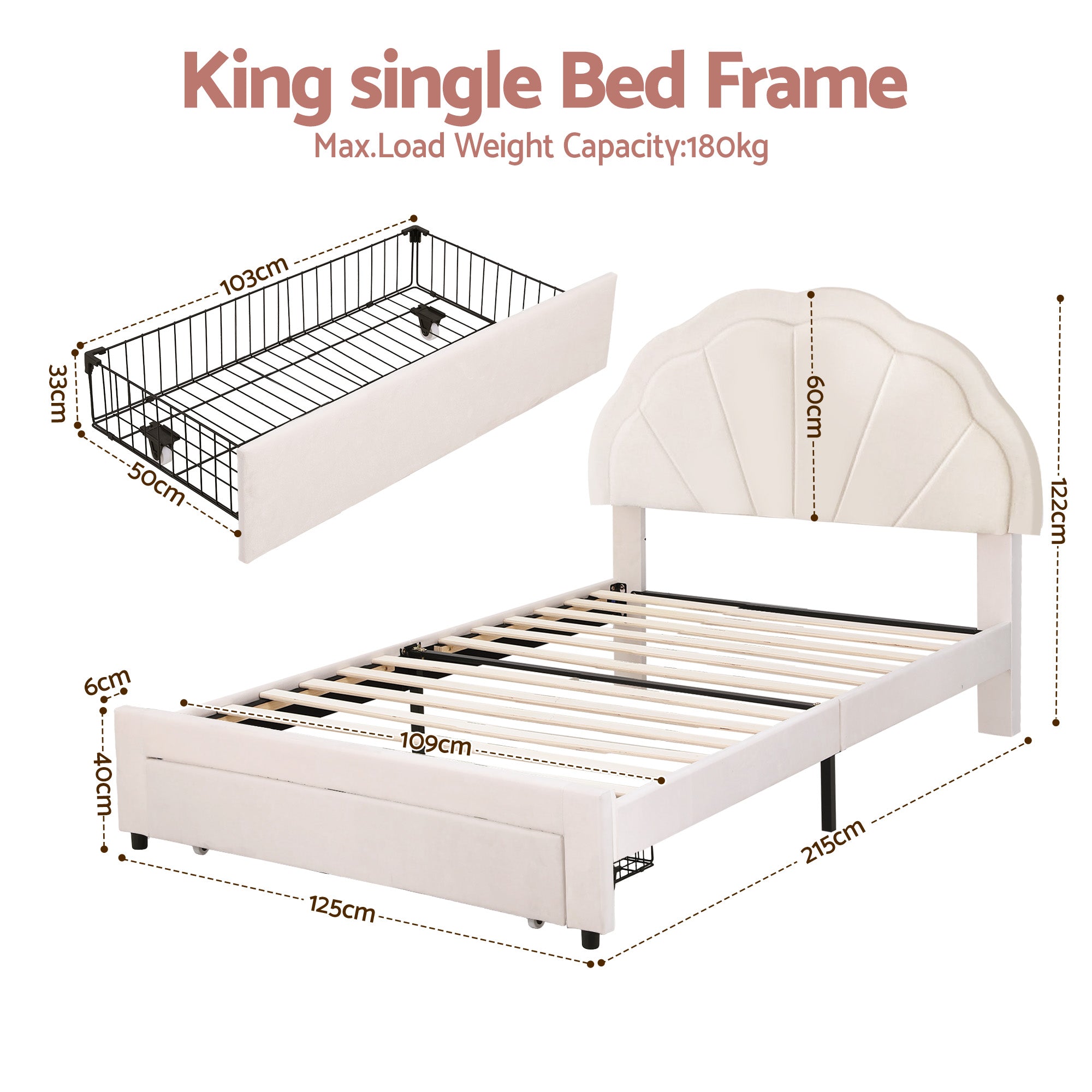 Artiss King Single Bed Frame with Storage Drawer Upholstered Velvet Platform Bed LED Headboard - Homecoze