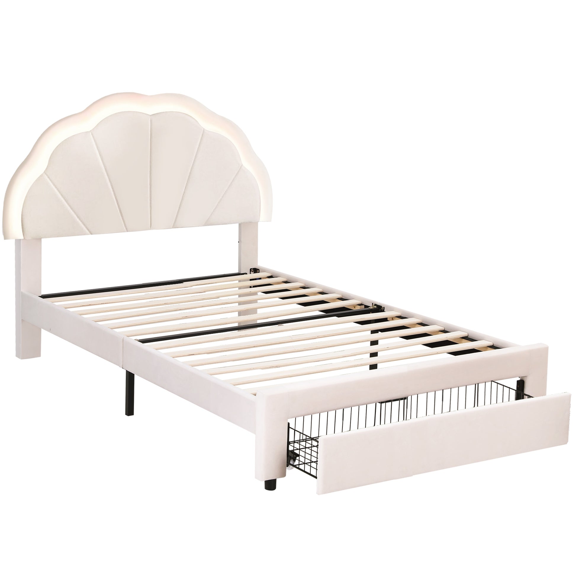 Artiss King Single Bed Frame with Storage Drawer Upholstered Velvet Platform Bed LED Headboard - Homecoze