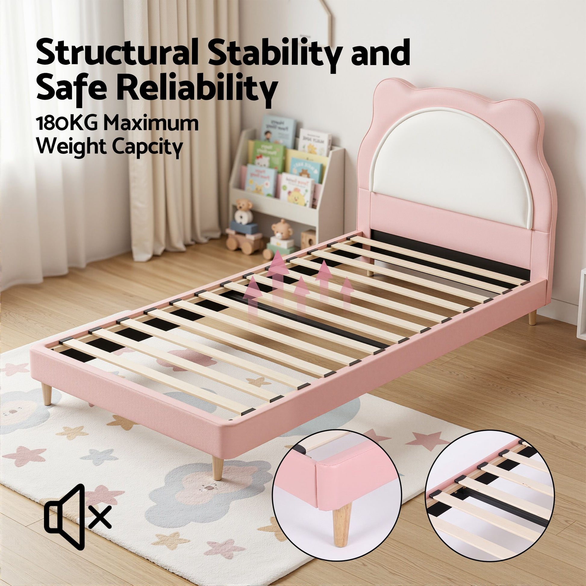 Artiss King Single Pink Kids Bed Frame for Girls Bedroom Cute Animal Upholstered - Homecoze