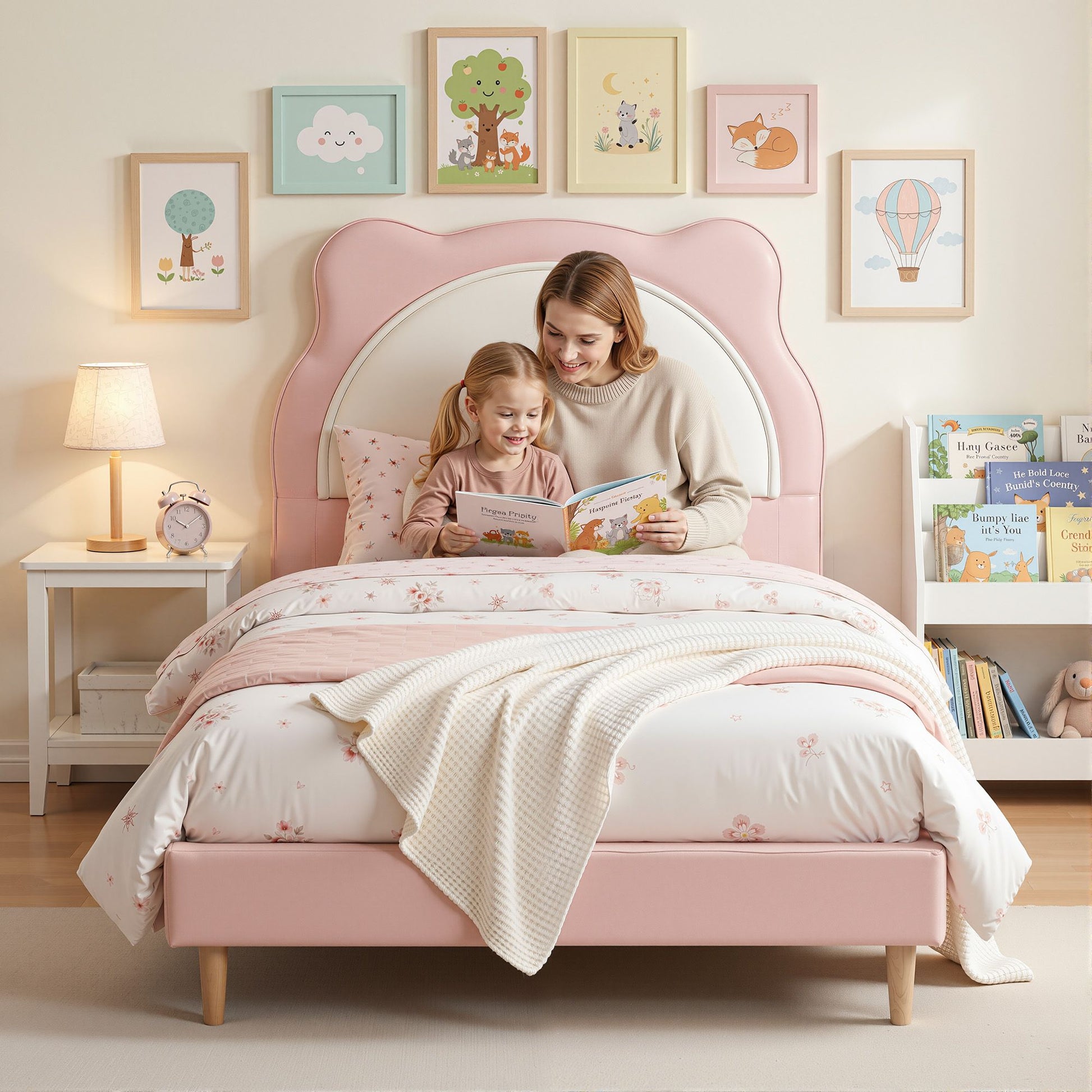 Artiss King Single Pink Kids Bed Frame for Girls Bedroom Cute Animal Upholstered - Homecoze