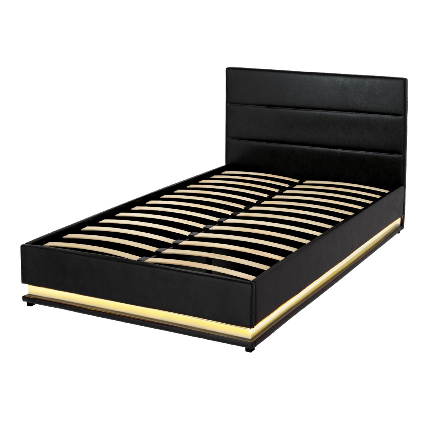 Miami (King Single) LED Gas-Lift Storage Bed Frame - Black - Homecoze