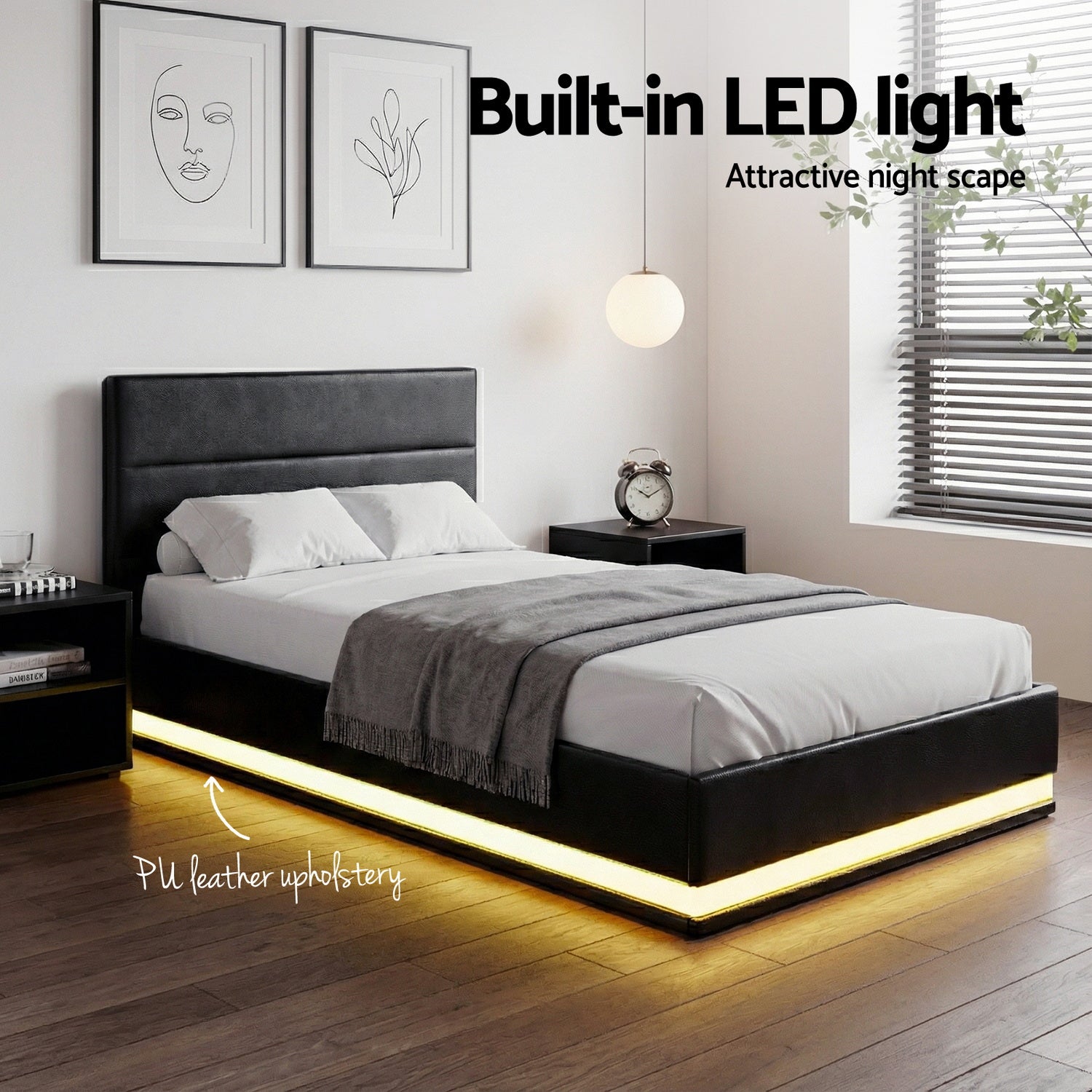 Miami (King Single) LED Gas-Lift Storage Bed Frame - Black - Homecoze