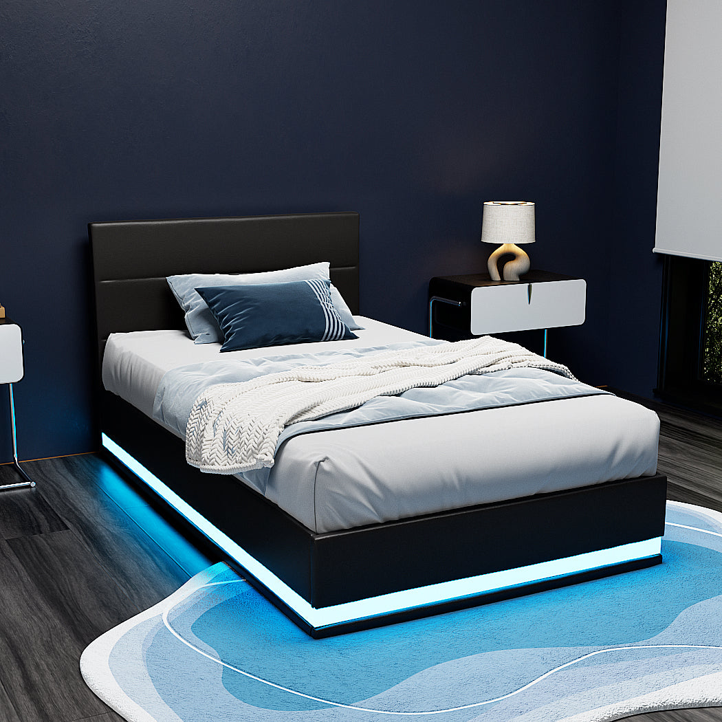 Miami (King Single) Storage Bed Frame | PU Leather - Black - Homecoze