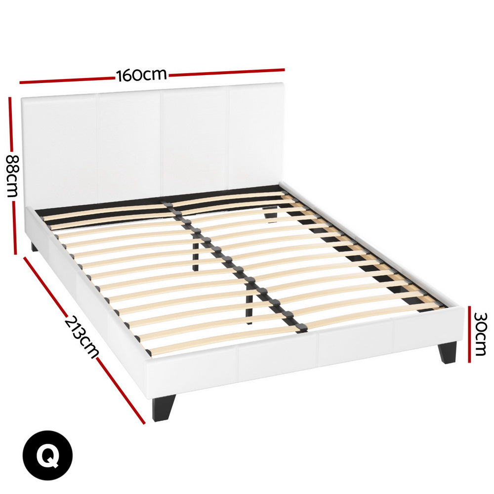 Omaha (Queen) Bed Frame | PU Leather - White - Homecoze