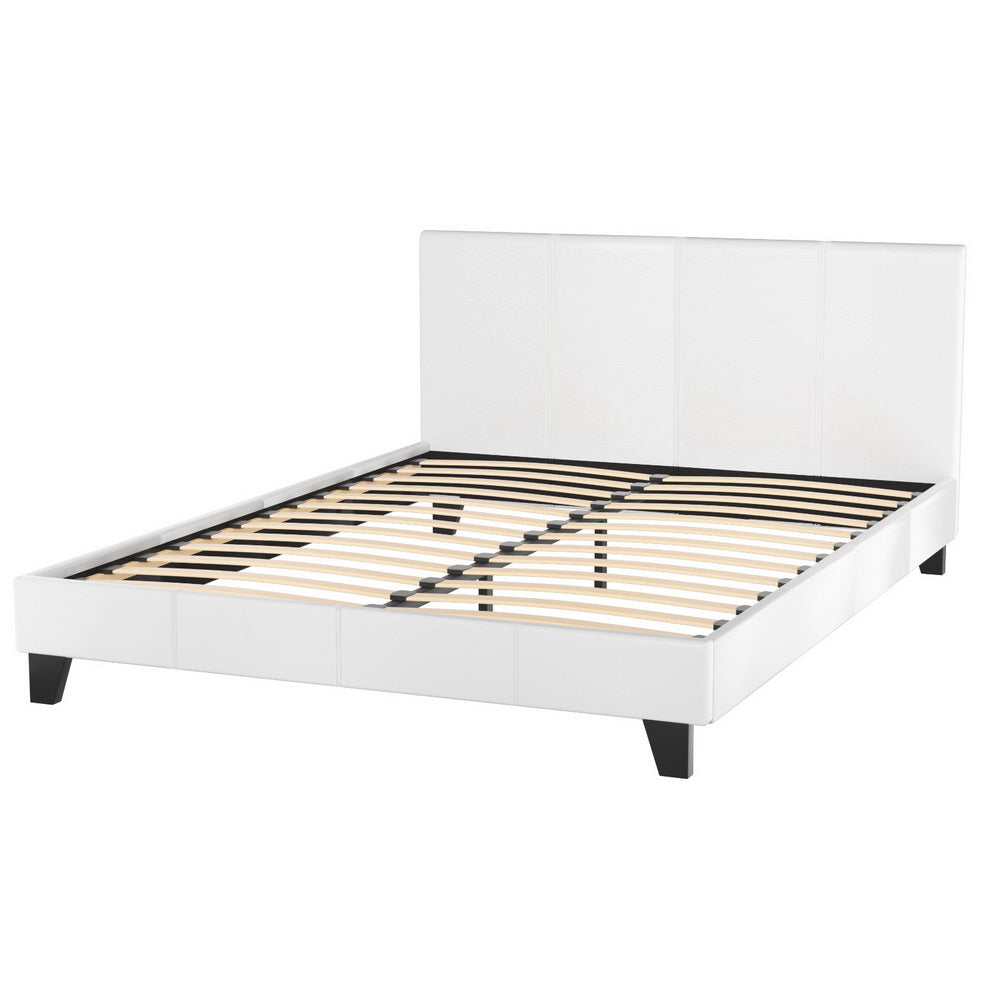 Omaha (Queen) Bed Frame | PU Leather - White - Homecoze