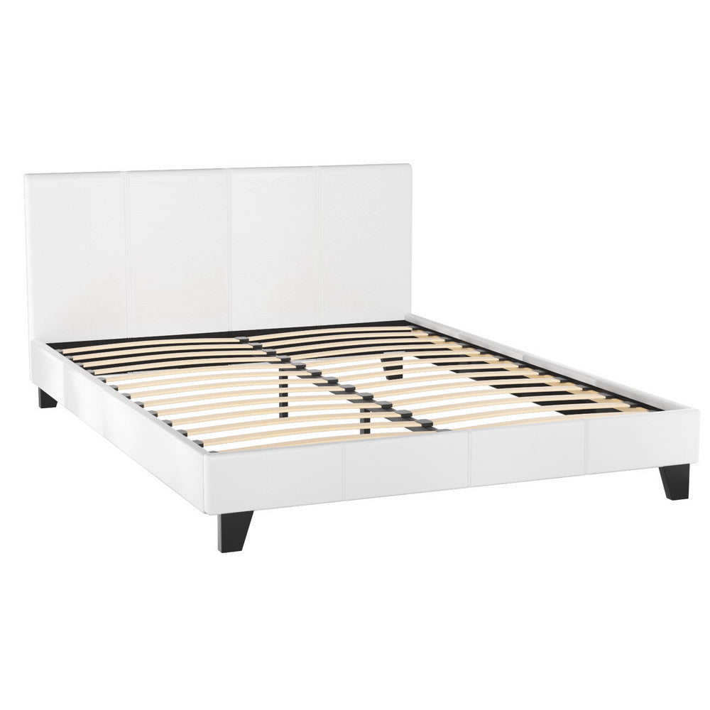 Omaha (Queen) Bed Frame | PU Leather - White - Homecoze
