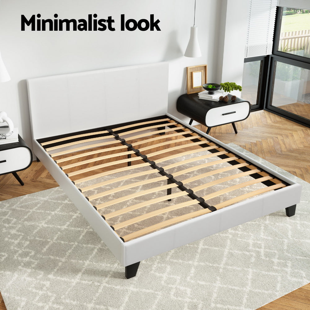 Omaha (Queen) Bed Frame | PU Leather - White - Homecoze