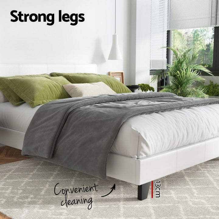 Omaha (Queen) Bed Frame | PU Leather - White - Homecoze