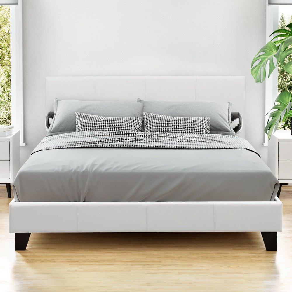 Omaha (Queen) Bed Frame | PU Leather - White - Homecoze