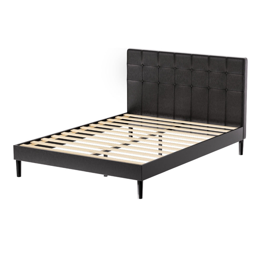 Detroit (Double) Bed Frame | PU Leather - Black - Homecoze