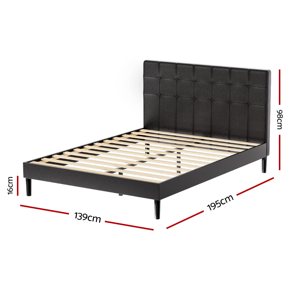 Detroit (Double) Bed Frame | PU Leather - Black - Homecoze