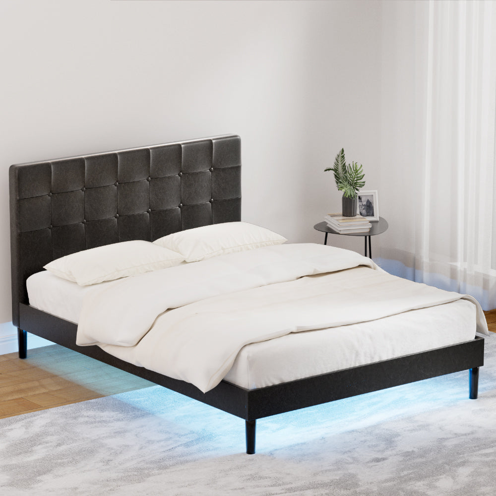 Detroit (Double) Bed Frame | PU Leather - Black - Homecoze