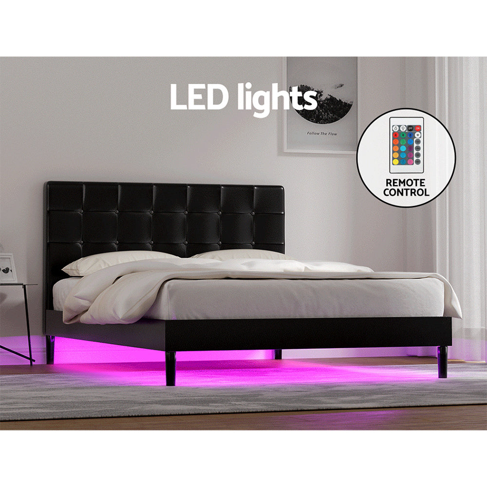Detroit (Double) Bed Frame | PU Leather - Black - Homecoze