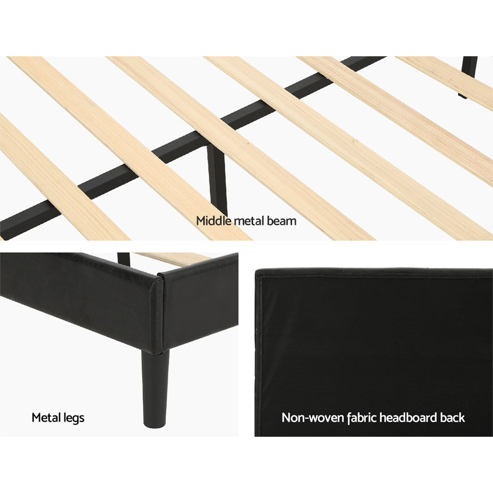 Detroit (Double) Bed Frame | PU Leather - Black - Homecoze