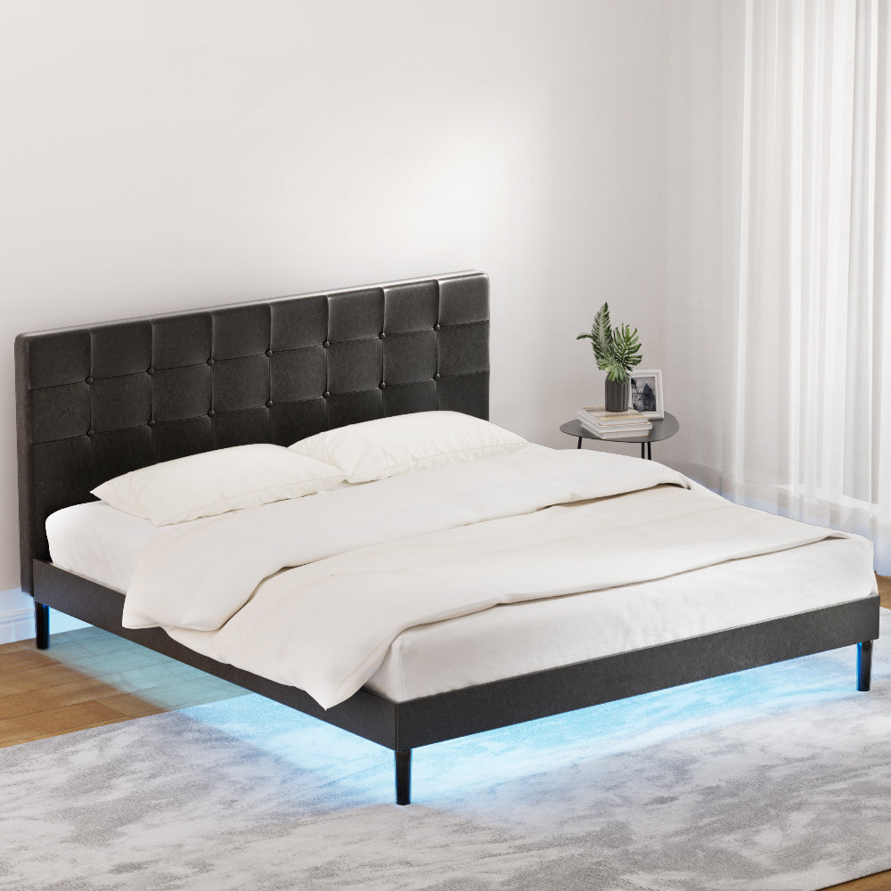 Detroit (King) Bed Frame | PU Leather - Black - Homecoze