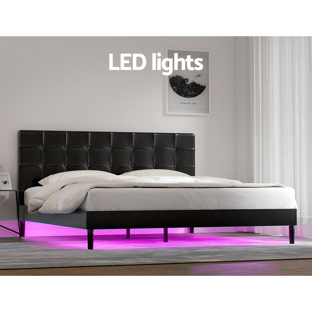 Detroit (King) Bed Frame | PU Leather - Black - Homecoze