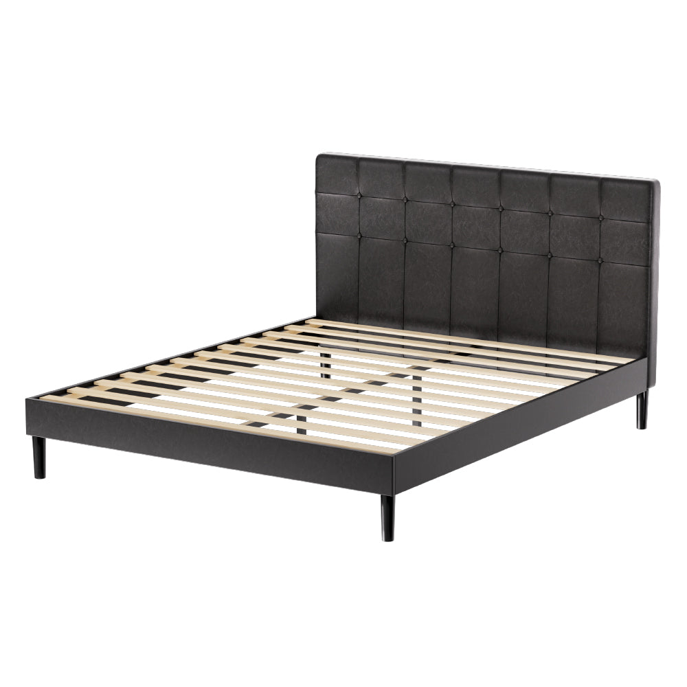 Detroit (Queen) Bed Frame | PU Leather - Black - Homecoze